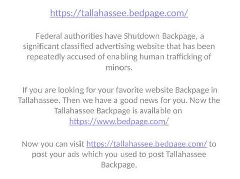 Backpage charged users to post the ads, which, it said, was a request from law enforcement. . Tallahassee backpages